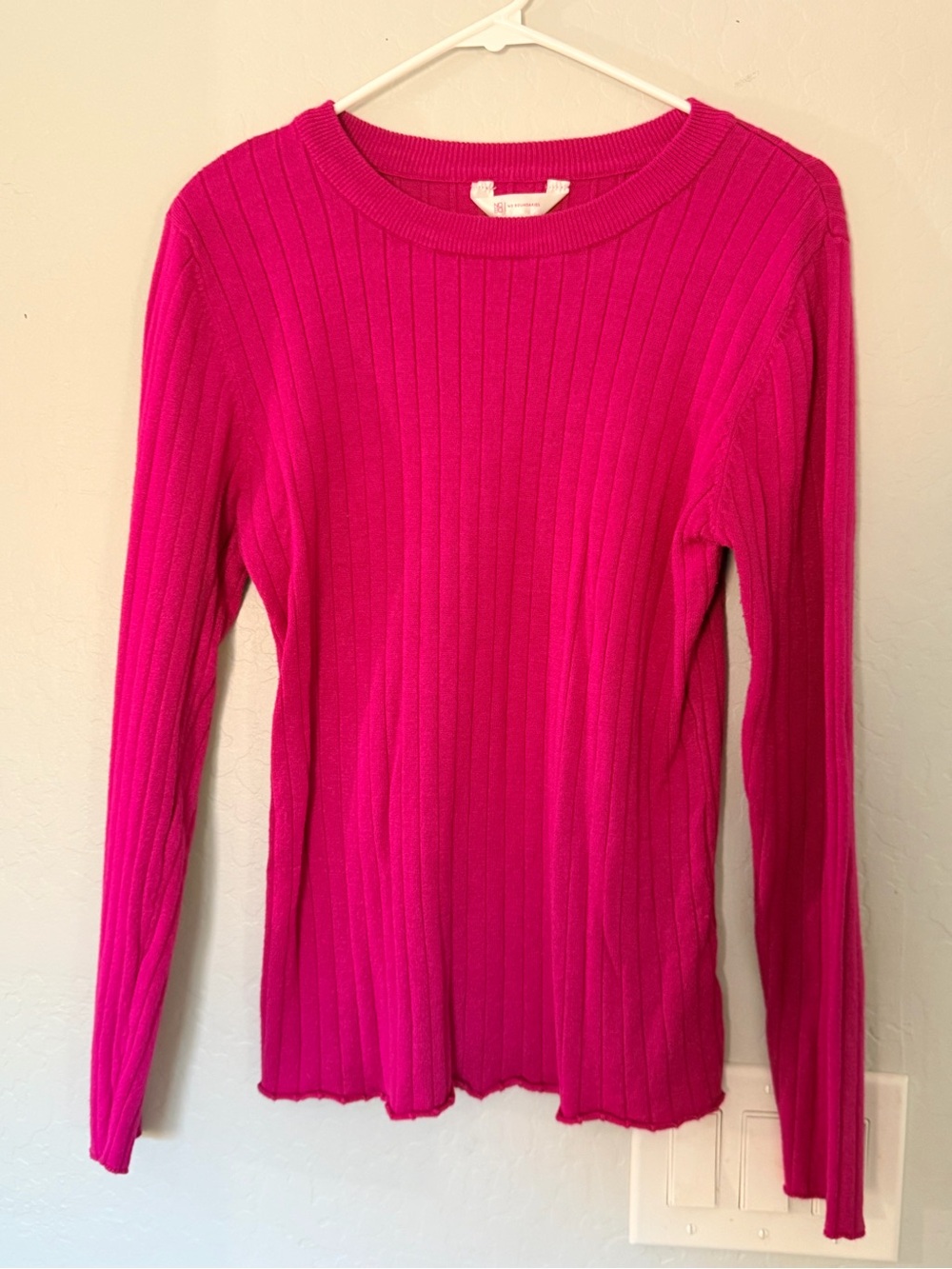 No Boundaries Fuchsia Ribbed Long-Sleeve Crewneck